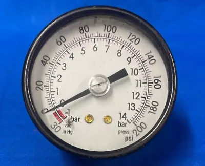 Ametek Pressure Gauge -1 To 14 Bar 0-200 Psi 1-7/8  Face 2-1/8  Od 7/16 -20 • $15