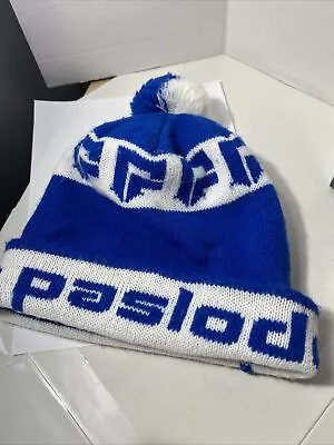 Vintage 80s PASLODE Winter BLUE / WHITE Pom-Pom Beanie • $10