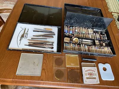 Antique Gem Artist Tool Box 100+ Fry Paint Color Mix Cork Bottle Brushes Palette • $383.56