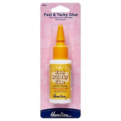 Hemline Fast And Tacky Glue 50 Ml | Clear Drying | Craft Household Use | • £6.99