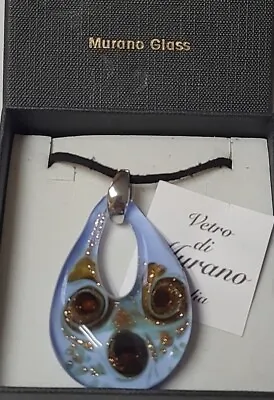 Heavy Original Murano Glass Pendant On Black Cord Necklace Signed • $14.95