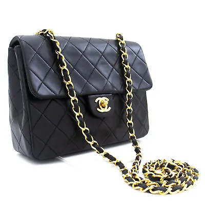 CHANEL Mini Square Small Chain Shoulder Bag Crossbody Black Quilt K85 • $4512