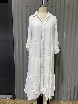 Dotti Linen Blend White Maxi Length Shirt Dress Size 12 • $30