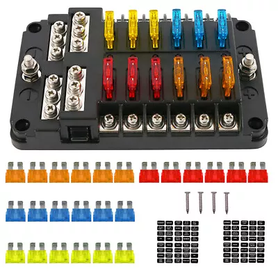 12 Way Blade Fuse Box Block Holder LED Indicator 12V Auto Marine Boat Waterproof • $21.15