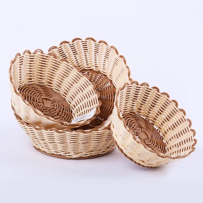 £5.98 • Buy Kitchen Rattan Food Basket Snack Fruit Cookie Bowl Dish Vegetable Organizer Wick