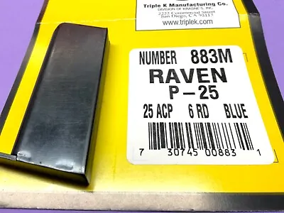 BRAND NEW - Raven Arms P-25  .25 ACP 6 Rd. Pistol Magazine Mag Triple K # 883M • $29.99