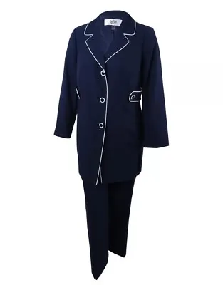 NWT Le Suit Women's Petites Piping-Trim Pantsuit 4PNavy/Vanilla Ice Retail $200 • $40