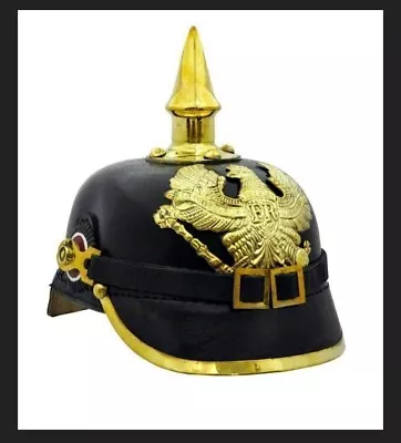Christmas Presents Black Prussian Leather Helmet - German Officer Helmet • $108.89