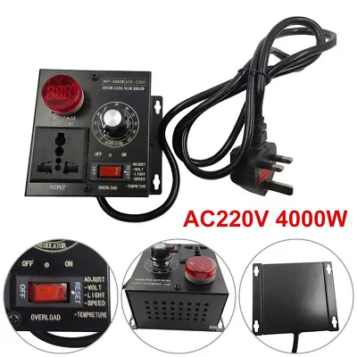 AC 220V 4000W Variable Voltage Regulator Speed Motor Fan Control Controller New • £19.72