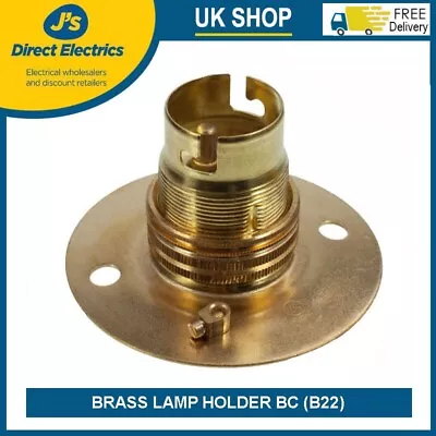 £6.49 • Buy New Brass BC / B22 Cap/Fitting  Batten Lamp Holder  With Shade Ring With EARTH