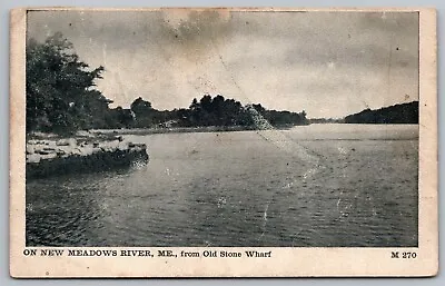 Maine New Meadows River Old Stone Wharf Black White Riverfront VTG WOB Postcard • $9