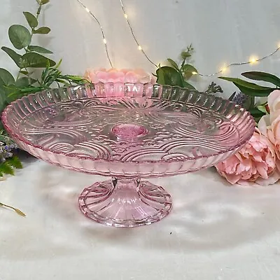 Vintage Inspired Pink Glass Pedestal Cake Dessert Scalloped Rim Plate New 10  • $39.99