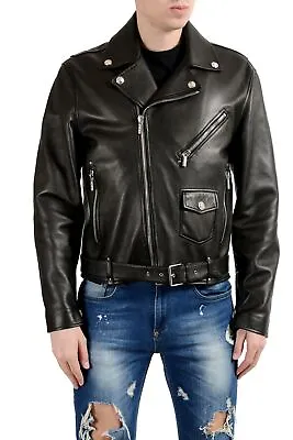 Versace Men's 100% Leather Black Belted Double Breasted Jacket Size M L 2XL • $1499.99