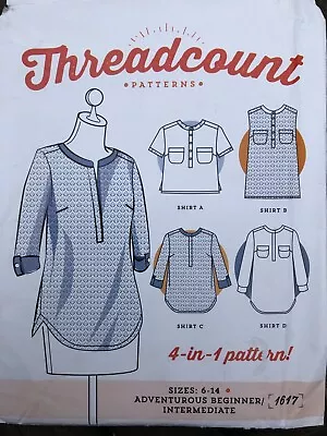 Threadcount Sewing Pattern 1617 Ladies Casual Shirt 4 Styles 6-14 Uncut • £3