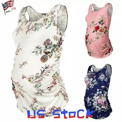 Maternity Pregnant Women Floral Sleeveless T-Shirt Breastfeeding Nursing Tops • $11.59