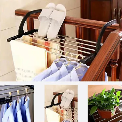 $31.63 • Buy Foldable Balcony Drying Rack Cloth Shoe Towel Hanging Radiator Airer S/L ME