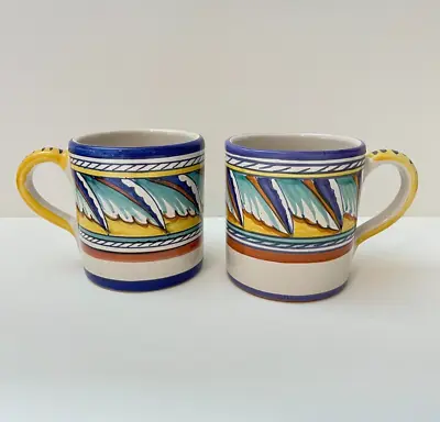 Starbucks Deruta Made In Italy Hand Painted Blue Yellow Coffee Mugs Set Of 2 • $18.74