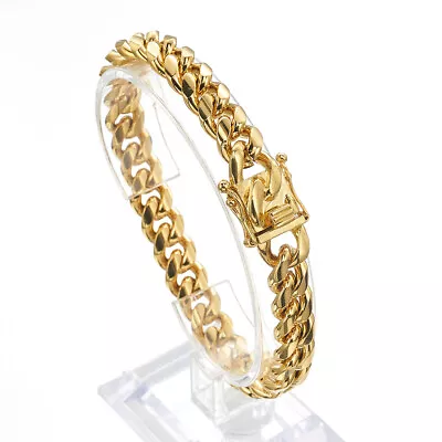 8mm-18mm Fashion 18K Gold Men's Miami Curb Cuban Chain Bracelet Stainless Steel • $9.49