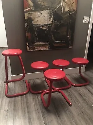 Mid Century Kinetics Paperclip Stool 70s Set Of 4 RED Rare Seat Covers Canada • $999