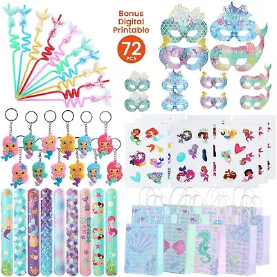 72 Pcs Mermaid Party Favors For Girl 12 Set Princess Wristband Keychain Mask • $18.99