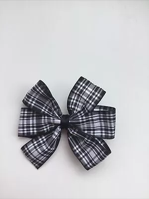 Wedding Girls Tartan Bow 3.5” Girls Black Hair Bow Clip Menzies Tartan Ribbon • £1.75