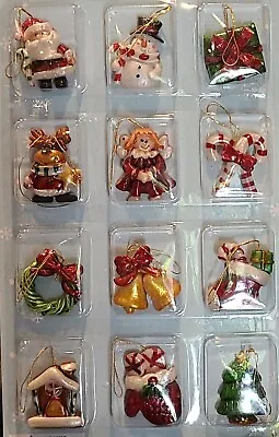 NEW Set Of 12 Mini 1.5  Mixed Christmas Ornaments Santa Snowman Wreath Stocking  • $11.56