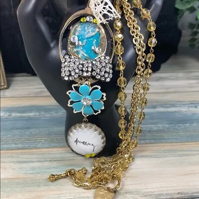 Adorned Crown Artisan Assemblage Dreaming Cameo Bling Necklace • $58