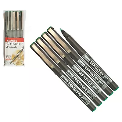 5 LUXOR Fine Tip CD DVD OHP GREEN Permanent Marker Pens GLASS PLASTIC PHOTO FILM • £3.49