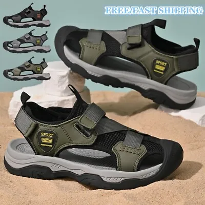 Genuine Leather Mens Casual Sandals Summer Outdoor Beach Roman Walking Slippers • £30.59