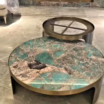 Amazonite Round Coffee Table Granite Marble Stone Hallway Center Table Decor • $761.84