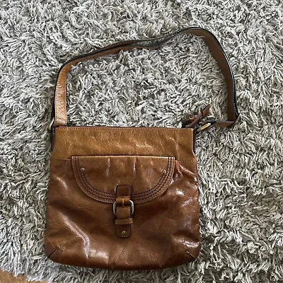 M&S Autograph Ladies Tan/  Brown Leather Cross Body Bag (c12) • £12