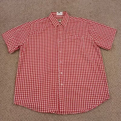 Haband Shirt Mens XL Red Plaid Short Sleeve Button Up Cotton Blend • $15.10