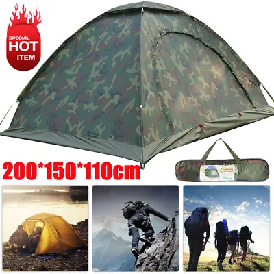 Portable Camouflage Camping Tent Beach Tent 2 Person Hiking Shade Shelter Tent • £16.98