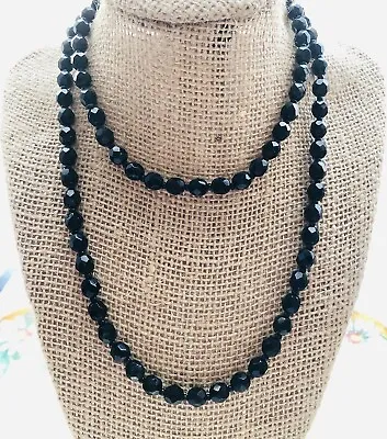 Antique Black Jet Glass Beaded Necklace Art Deco Flapper Jewelry 32” • $20