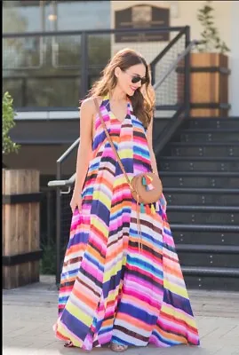 Mara Hoffman Swim Solstice Maxi Dress Backless Lined Rainbow Dress Sz. XS • $65