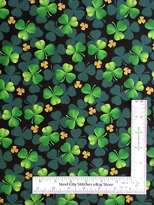 St Patricks Day Fabric Shamrock Clover Gold Accent Cotton Fabric Traditions Yard • $10.98