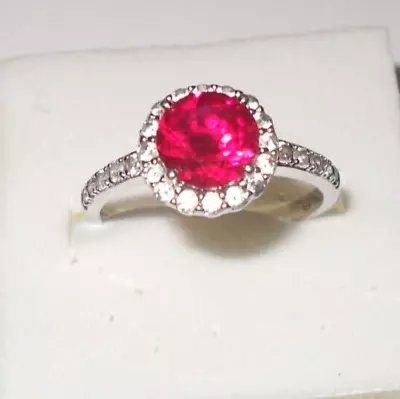 Diamonique Simulated Ruby & Simulated Diamond Ring-  Size- N  (QVC ) • £18