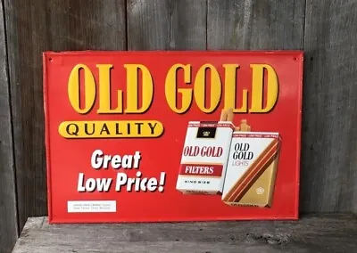 OLD GOLD Vintage Cigarettes Embossed Sign Good Condition Approx 24”x18”.  • $50