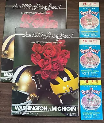 THREE 1978 Rose Bowl Tickets And TWO Programs MIchigan 20 Vs Washington 27 • $15.99