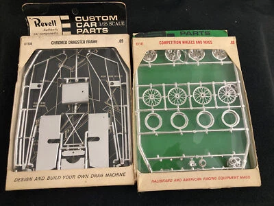 $0.99 • Buy 2 Vintage Revell Custom Car Parts, C1130 Chromed Dragster Frame, C1141 Wheels