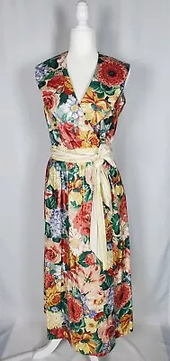 Vintage Womens Wrap Dress Big Flowers Wide Collar 50s Style Tea Party S M • $50.29