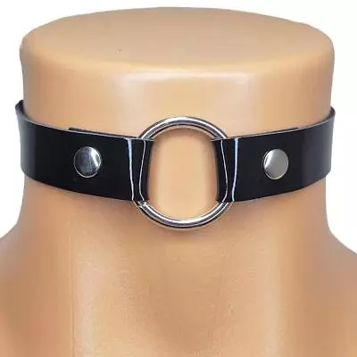 Vinyl O Ring Choker Buckle Closure Adjustable 3/4  Wide Black V9813 • $14.99