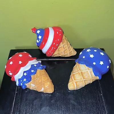 MARTHA STEWART July 4th Patriotic Stars & Stripes Ceramic Ice Cream Cones NIB • $29.99