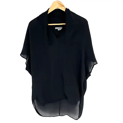 Vince Blouse Size Small Womens Black Georgette Cap Sleeve Top Silk Sheer V Neck • $44.99