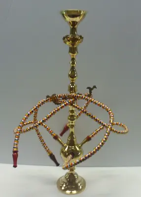 Vintage Brass Metal Hookah Water Pipe Bong With 3 Hoses 19.5 Inches Tall Light • £94.97