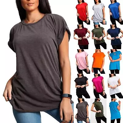 £5.99 • Buy Womens Plain Baggy Oversized Tee Top Cap Sleeve Ladies Short Turn Up T Shirt