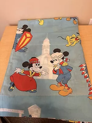 Vintage Disney Micky Minnie Mouse Frontierland Blue Flat Sheet Size TWIN • $20