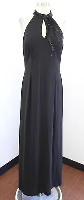 NWT Vtg 90s 00s Nightway Black Halter Keyhole Sequin Evening Formal Dress Sz 12 • $49.99
