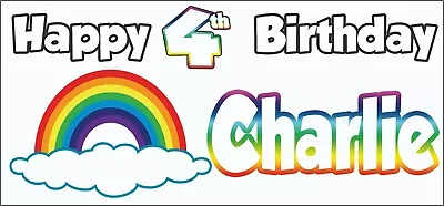 2 PERSONALISED Rainbow 4th Birthday Banner Decorations Girls Boys Son Daughter • £7.95