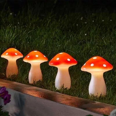 Solar Stake Lights Mushroom Magic Toadstool 4 Pack Waterproof Fairy Garden LED • £15.99